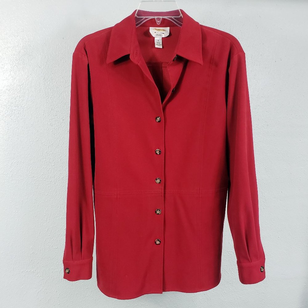 Talbots Size 8 Red Button Down Long Sleeve Shirt Top Blouse Light Weight Jacket